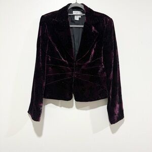 Papell Boutique Evening Purple Plum Vintage Velvet Floral Blazer Women Size 10